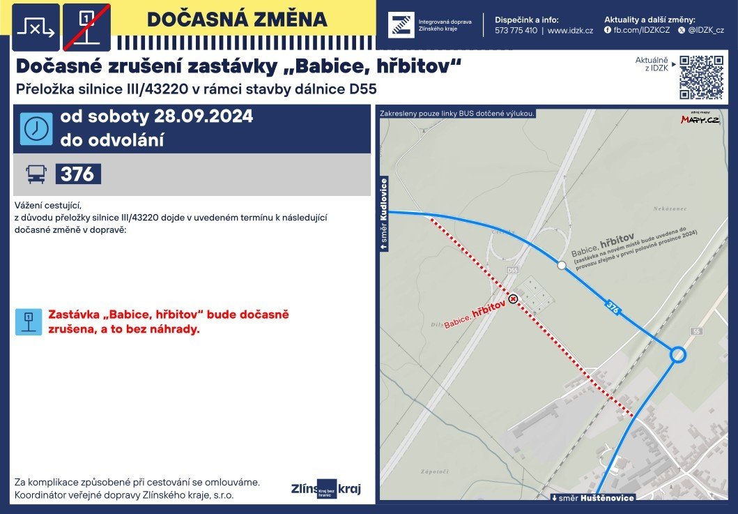 Dočasné zrušení autobusové zastávky Babice hřbitov