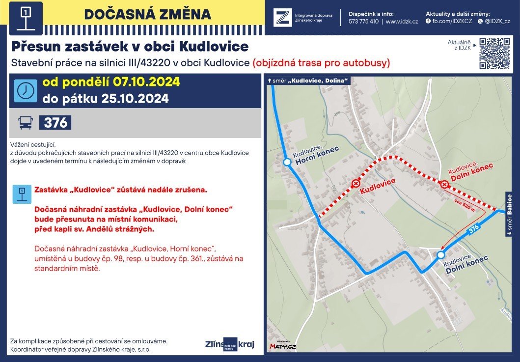 Dočasné přemístění autobusové zastávky Dolní konec